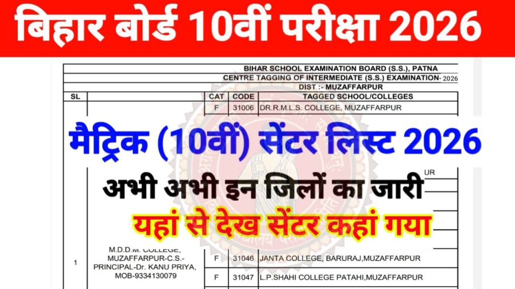 Bihar Board 10th Center List 2026